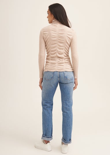 Gini London Camel Fine Knit Textured High Neck Top