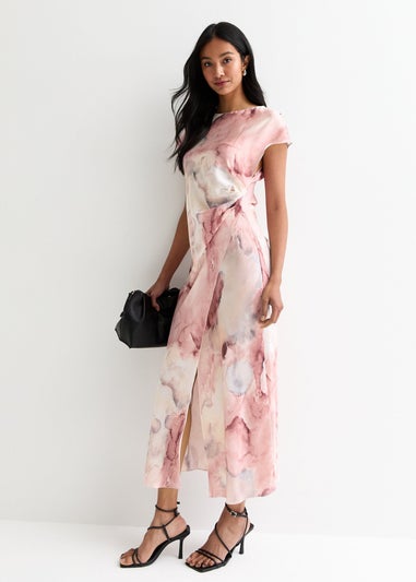 Gini London Pink Floral Water Print  Wrap Midi Dress