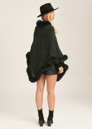 Gini London Green Fur Trim Knit Cape