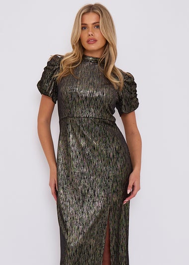 Gini London Black Foil Velour Midi Dress