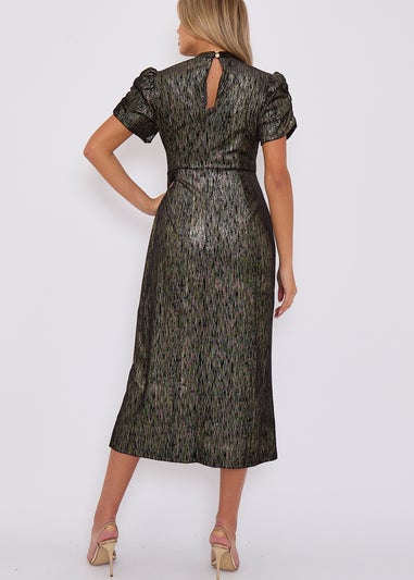 Gini London Black Foil Velour Midi Dress