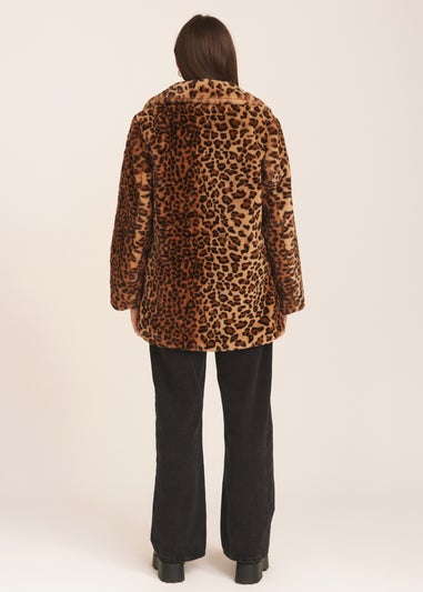 Gini London Brown Leopard Print Faux Fur Coat Jacket