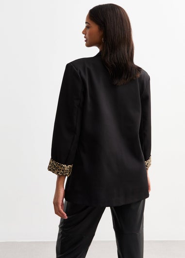 Gini London Black Contrast Animal Edge to Edge Blazer