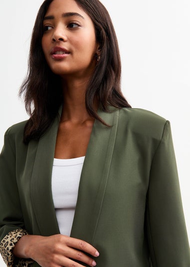 Gini London Khaki Contrast Animal Edge to Edge Blazer