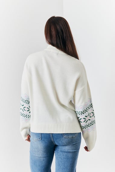 In The Style White Oversized Crew Neck Jacquard Knit Jumper