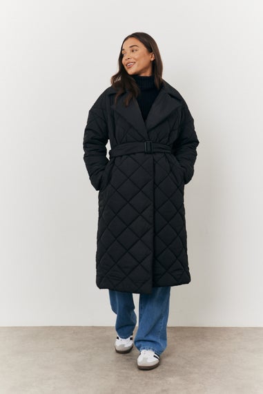 In The Style Black Tie Waist Quilted Jacket