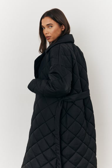 In The Style Black Tie Waist Quilted Jacket