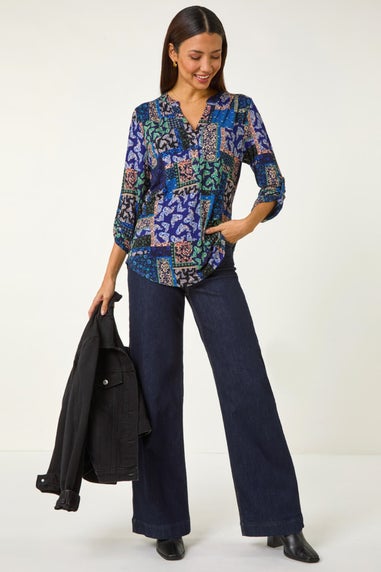 Roman Navy Paisley Jersey Top