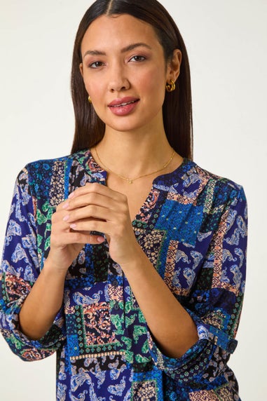 Roman Navy Paisley Jersey Top