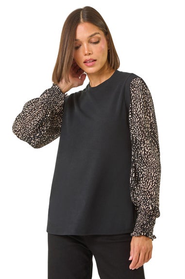 Roman Black 2 in 1 Print Mesh Sleeve Top