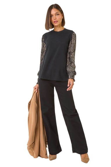 Roman Black 2 in 1 Print Mesh Sleeve Top