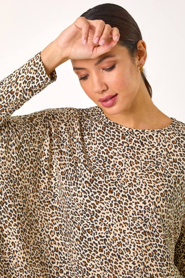 Roman Natural Animal Print Stretch Tunic Top