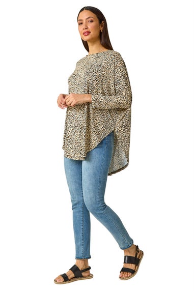 Roman Natural Animal Print Stretch Tunic Top