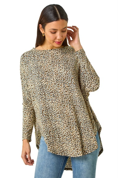 Roman Natural Animal Print Stretch Tunic Top