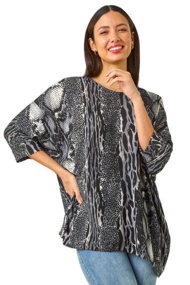 Roman Black Animal Print Tunic Top