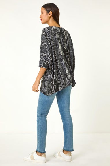 Roman Black Animal Print Tunic Top