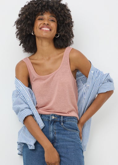 Pink Linen Blend Vest