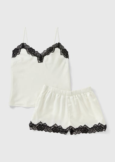 Cream Lace Trim Cami Short Pyjama Set