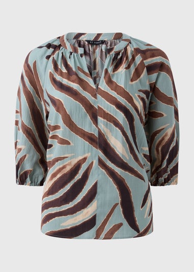Et Vous Sage Zebra Popover Blouse