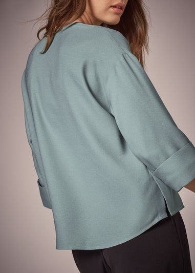 Et Vous Sage Button Front V Neck Blouse