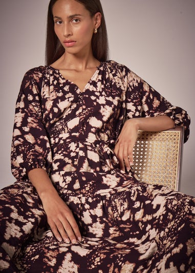 Et Vous Brown Printed Belted Midi Dress