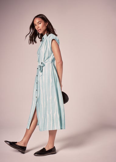 Et Vous Sage Stripe Midi Shirt Dress