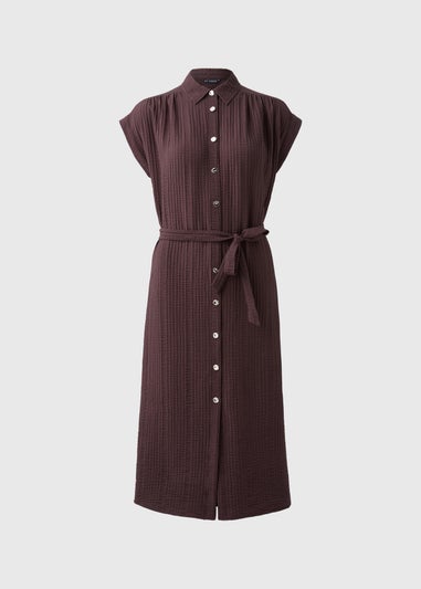Et Vous Brown Textured Midi Shirt Dress