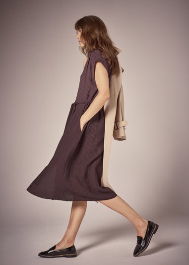 Et Vous Brown Textured Midi Shirt Dress