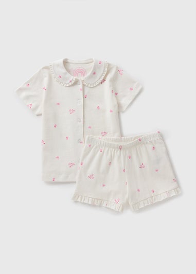 Girls Cream Floral Shortie Pyjama Set (1-7yrs)