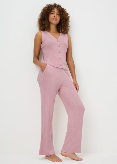 Pink Ribbed Waistcoat Pyjama Set