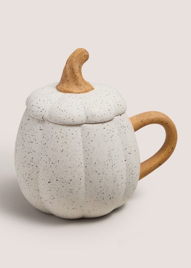 Cream Speckled Pumpkin Lidded Mug