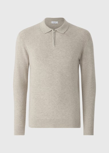 Beige Smart Ribbed Zip Polo