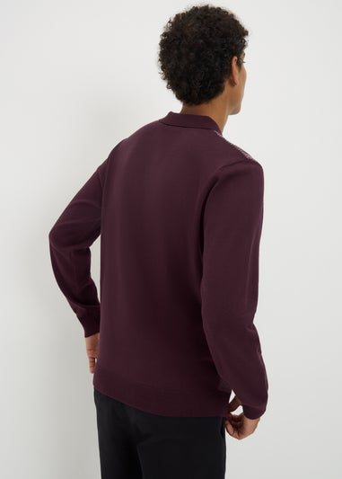 Burgundy Knitted Long Sleeve Polo Shirt