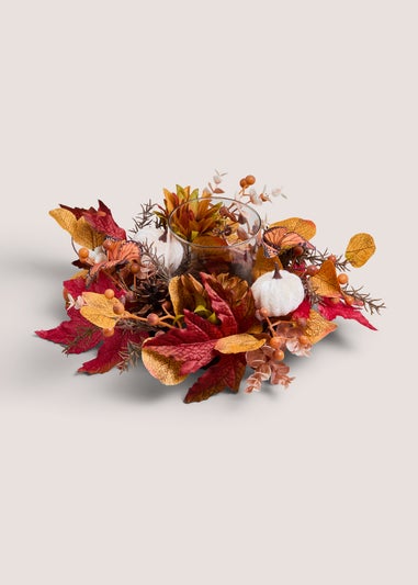 Orange Pumpkin Leaf Candle Wreath