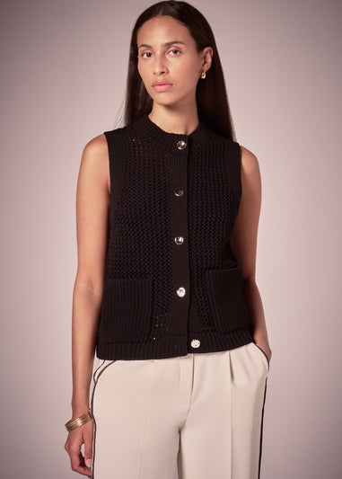 Et Vous Brown Sleeveless Knitted Cardigan