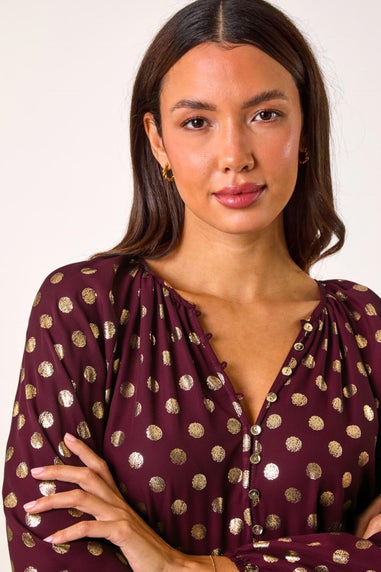 Roman Burgundy Spot Foil Print Blouse