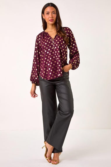 Roman Burgundy Spot Foil Print Blouse