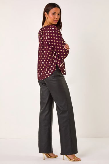 Roman Burgundy Spot Foil Print Blouse