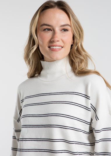 French Connection White High Neck Striped Jumper Dress