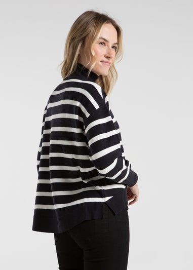 French Connection Navy Oversized High Neck Striped Jumper