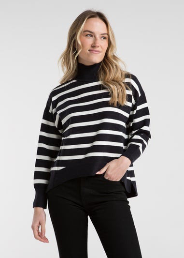 French Connection Navy Oversized High Neck Striped Jumper