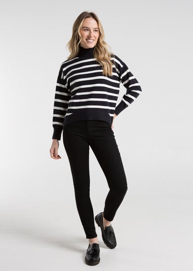 French Connection Navy Oversized High Neck Striped Jumper