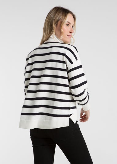 French Connection White Oversized High Neck Striped Jumper