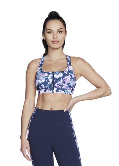 Skechers Ink Blue Misty Floral Zip Front Sports Bra