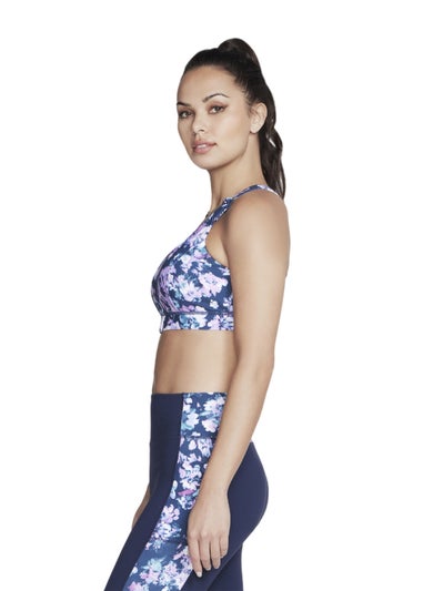 Skechers Ink Blue Misty Floral Zip Front Sports Bra