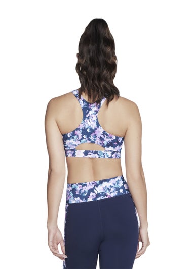 Skechers Ink Blue Misty Floral Zip Front Sports Bra