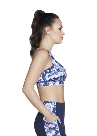 Skechers Ink Blue Misty Floral Zip Front Sports Bra