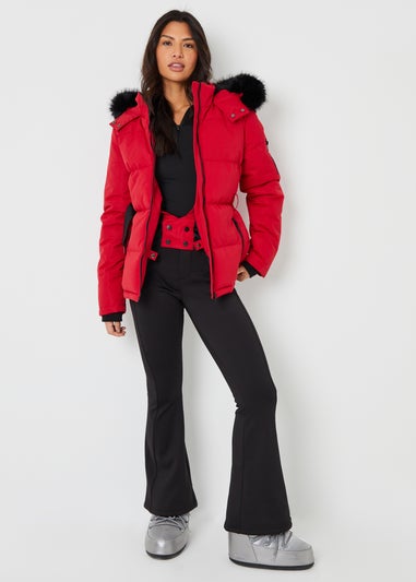 Threadbare Red Belted Padded Ski Jacket