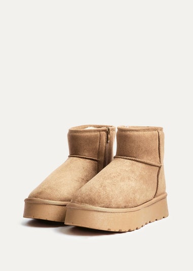 Linzi Cammie Camel Faux Suede Platform Ankle Boot