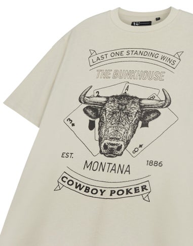 Yellowstone Beige Cowboy Poker Short Sleeved T-Shirt